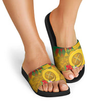 Melanesian Vanuatu Slide Sandals With Tapa Tribal Pattern and Triangle Geometric Tricolor - Polynesian Pride