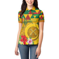 Melanesian Vanuatu Women Polo Shirt With Tapa Tribal Pattern and Triangle Geometric Tricolor - Polynesian Pride