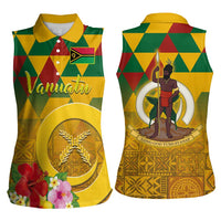 Melanesian Vanuatu Women Sleeveless Polo Shirt With Tapa Tribal Pattern and Triangle Geometric Tricolor LT03 - Polynesian Pride