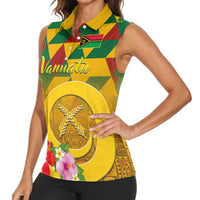 Melanesian Vanuatu Women Sleeveless Polo Shirt With Tapa Tribal Pattern and Triangle Geometric Tricolor LT03 - Polynesian Pride