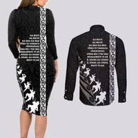 New Zealand Rugby Couples Matching Long Sleeve Bodycon Dress and Long Sleeve Button Shirts Haka Dance Tribal God Mask Maori Pattern LT03 - Polynesian Pride
