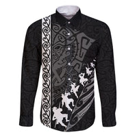 New Zealand Rugby Family Matching Puletasi Dress and Hawaiian Shirt Haka Dance Tribal God Mask Maori Pattern LT03 Dad's Shirt - Long Sleeve Black - Polynesian Pride