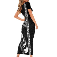 New Zealand Rugby Family Matching Short Sleeve Bodycon Dress and Hawaiian Shirt Haka Dance Tribal God Mask Maori Pattern LT03 - Polynesian Pride