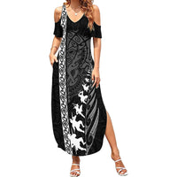 New Zealand Rugby Family Matching Summer Maxi Dress and Hawaiian Shirt Haka Dance Tribal God Mask Maori Pattern LT03 Mom's Dress Black - Polynesian Pride