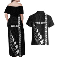 Custom New Zealand Rugby Couples Matching Off Shoulder Maxi Dress and Hawaiian Shirt Haka Dance Tribal God Mask Maori Pattern LT03 - Polynesian Pride