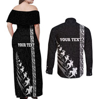 Custom New Zealand Rugby Couples Matching Off Shoulder Maxi Dress and Long Sleeve Button Shirts Haka Dance Tribal God Mask Maori Pattern LT03 - Polynesian Pride