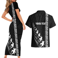 Custom New Zealand Rugby Couples Matching Short Sleeve Bodycon Dress and Hawaiian Shirt Haka Dance Tribal God Mask Maori Pattern LT03 - Polynesian Pride