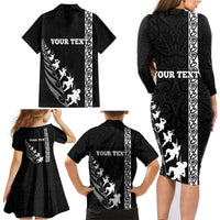 Custom New Zealand Rugby Family Matching Long Sleeve Bodycon Dress and Hawaiian Shirt Haka Dance Tribal God Mask Maori Pattern LT03 - Polynesian Pride