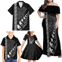 Custom New Zealand Rugby Family Matching Off Shoulder Maxi Dress and Hawaiian Shirt Haka Dance Tribal God Mask Maori Pattern LT03 - Polynesian Pride