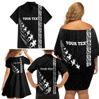Custom New Zealand Rugby Family Matching Off Shoulder Short Dress and Hawaiian Shirt Haka Dance Tribal God Mask Maori Pattern LT03 - Polynesian Pride