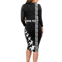 Custom New Zealand Rugby Long Sleeve Bodycon Dress Haka Dance Tribal God Mask Maori Pattern LT03 - Polynesian Pride