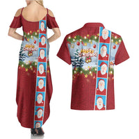 Merry Christmas Couples Matching Summer Maxi Dress and Hawaiian Shirt Funny Santa Claus Cards Photo and Polynesian Pattern Red Color LT03 - Polynesian Pride
