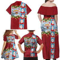 Merry Christmas Family Matching Off Shoulder Maxi Dress and Hawaiian Shirt Funny Santa Claus Cards Photo and Polynesian Pattern Red Color LT03 - Polynesian Pride