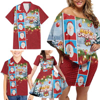 Merry Christmas Family Matching Off Shoulder Short Dress and Hawaiian Shirt Funny Santa Claus Cards Photo and Polynesian Pattern Red Color LT03 - Polynesian Pride