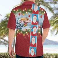 Merry Christmas Hawaiian Shirt Funny Santa Claus Cards Photo and Polynesian Pattern Red Color LT03 - Polynesian Pride