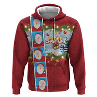 Merry Christmas Hoodie Funny Santa Claus Cards Photo and Polynesian Pattern Red Color LT03 Pullover Hoodie Red - Polynesian Pride