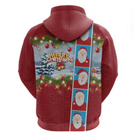 Merry Christmas Hoodie Funny Santa Claus Cards Photo and Polynesian Pattern Red Color LT03 - Polynesian Pride