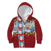Merry Christmas Kid Hoodie Funny Santa Claus Cards Photo and Polynesian Pattern Red Color LT03 Zip Hoodie Red - Polynesian Pride