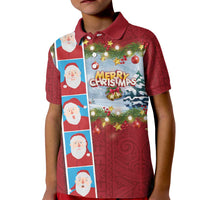 Merry Christmas Kid Polo Shirt Funny Santa Claus Cards Photo and Polynesian Pattern Red Color LT03 Kid Red - Polynesian Pride