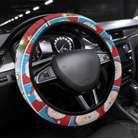 Merry Christmas Steering Wheel Cover Funny Santa Claus Cards Photo and Polynesian Pattern Red Color LT03 Universal Fit Red - Polynesian Pride