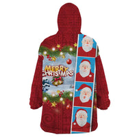 Merry Christmas Wearable Blanket Hoodie Funny Santa Claus Cards Photo and Polynesian Pattern Red Color LT03 - Polynesian Pride