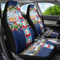 Merry Christmas Car Seat Cover Funny Santa Claus Cards Photo and Polynesian Pattern Blue Color LT03 - Polynesian Pride