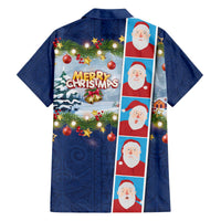 Merry Christmas Family Matching Off The Shoulder Long Sleeve Dress and Hawaiian Shirt Funny Santa Claus Cards Photo and Polynesian Pattern Blue Color LT03 - Polynesian Pride
