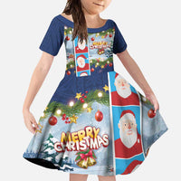 Merry Christmas Family Matching Off Shoulder Maxi Dress and Hawaiian Shirt Funny Santa Claus Cards Photo and Polynesian Pattern Blue Color LT03 Daughter's Dress Blue - Polynesian Pride