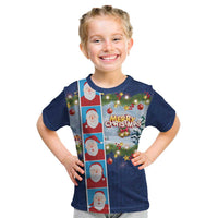 Merry Christmas Kid T Shirt Funny Santa Claus Cards Photo and Polynesian Pattern Blue Color LT03 Blue - Polynesian Pride