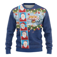 Merry Christmas Ugly Christmas Sweater Funny Santa Claus Cards Photo and Polynesian Pattern Blue Color LT03 - Polynesian Pride
