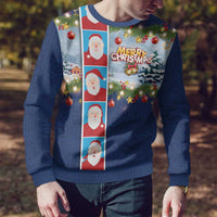 Merry Christmas Ugly Christmas Sweater Funny Santa Claus Cards Photo and Polynesian Pattern Blue Color LT03 - Polynesian Pride