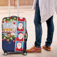 Merry Christmas Luggage Cover Funny Santa Claus Cards Photo and Polynesian Pattern Blue Color LT03 Blue - Polynesian Pride