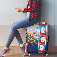 Merry Christmas Luggage Cover Funny Santa Claus Cards Photo and Polynesian Pattern Blue Color LT03 - Polynesian Pride