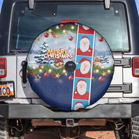 Merry Christmas Spare Tire Cover Funny Santa Claus Cards Photo and Polynesian Pattern Blue Color LT03 Blue - Polynesian Pride
