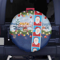 Merry Christmas Spare Tire Cover Funny Santa Claus Cards Photo and Polynesian Pattern Blue Color LT03 - Polynesian Pride