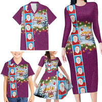 Merry Christmas Family Matching Long Sleeve Bodycon Dress and Hawaiian Shirt Funny Santa Claus Cards Photo and Polynesian Pattern Pink Color LT03 - Polynesian Pride