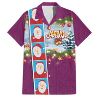 Merry Christmas Family Matching Off The Shoulder Long Sleeve Dress and Hawaiian Shirt Funny Santa Claus Cards Photo and Polynesian Pattern Pink Color LT03 Dad's Shirt - Short Sleeve Pink - Polynesian Pride