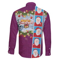 Merry Christmas Family Matching Off Shoulder Short Dress and Hawaiian Shirt Funny Santa Claus Cards Photo and Polynesian Pattern Pink Color LT03 - Polynesian Pride
