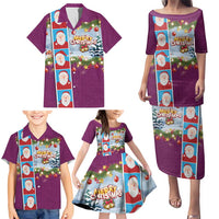 Merry Christmas Family Matching Puletasi and Hawaiian Shirt Funny Santa Claus Cards Photo and Polynesian Pattern Pink Color LT03 - Polynesian Pride