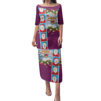 Merry Christmas Family Matching Puletasi and Hawaiian Shirt Funny Santa Claus Cards Photo and Polynesian Pattern Pink Color LT03 Mom's Dress Pink - Polynesian Pride