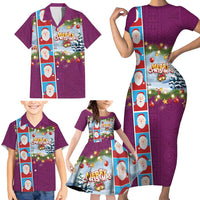 Merry Christmas Family Matching Short Sleeve Bodycon Dress and Hawaiian Shirt Funny Santa Claus Cards Photo and Polynesian Pattern Pink Color LT03 - Polynesian Pride