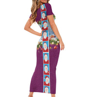 Merry Christmas Family Matching Short Sleeve Bodycon Dress and Hawaiian Shirt Funny Santa Claus Cards Photo and Polynesian Pattern Pink Color LT03 - Polynesian Pride