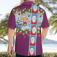 Merry Christmas Hawaiian Shirt Funny Santa Claus Cards Photo and Polynesian Pattern Pink Color LT03 - Polynesian Pride