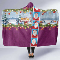Merry Christmas Hooded Blanket Funny Santa Claus Cards Photo and Polynesian Pattern Pink Color LT03 One Size Pink - Polynesian Pride