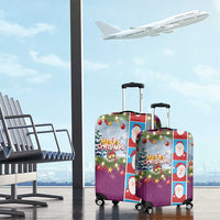 Merry Christmas Luggage Cover Funny Santa Claus Cards Photo and Polynesian Pattern Pink Color LT03 - Polynesian Pride