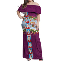 Merry Christmas Off Shoulder Maxi Dress Funny Santa Claus Cards Photo and Polynesian Pattern Pink Color LT03 Women Pink - Polynesian Pride