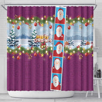Merry Christmas Shower Curtain Funny Santa Claus Cards Photo and Polynesian Pattern Pink Color LT03 - Polynesian Pride