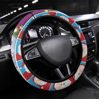 Merry Christmas Steering Wheel Cover Funny Santa Claus Cards Photo and Polynesian Pattern Pink Color LT03 Universal Fit Pink - Polynesian Pride