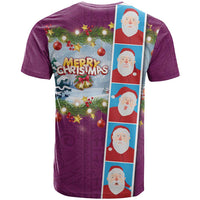 Merry Christmas T Shirt Funny Santa Claus Cards Photo and Polynesian Pattern Pink Color LT03 - Polynesian Pride