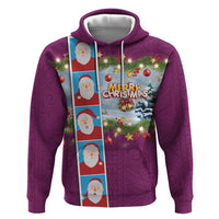 Merry Christmas Zip Hoodie Funny Santa Claus Cards Photo and Polynesian Pattern Pink Color LT03 Pullover Hoodie Pink - Polynesian Pride